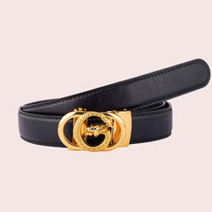 Men's Cut Edge Line Belt With Dragon Buckle