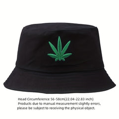 Leaf Embroidery Bucket Hat Cotton Solid Basin Hat