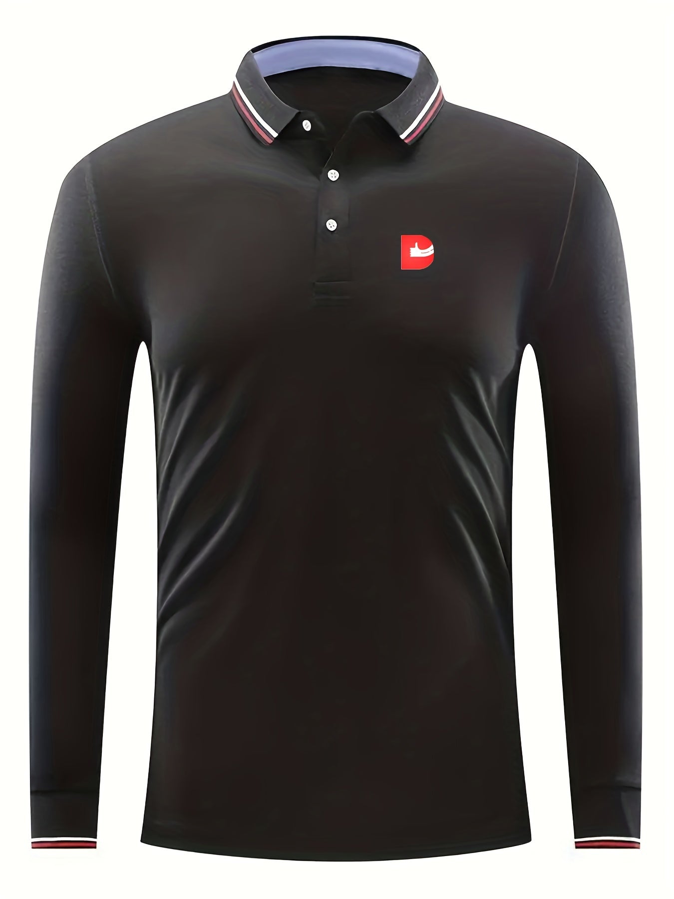 Men's Thumb Up Print Long Sleeve Polo Shirt Casual Slightly Stretch Breathable