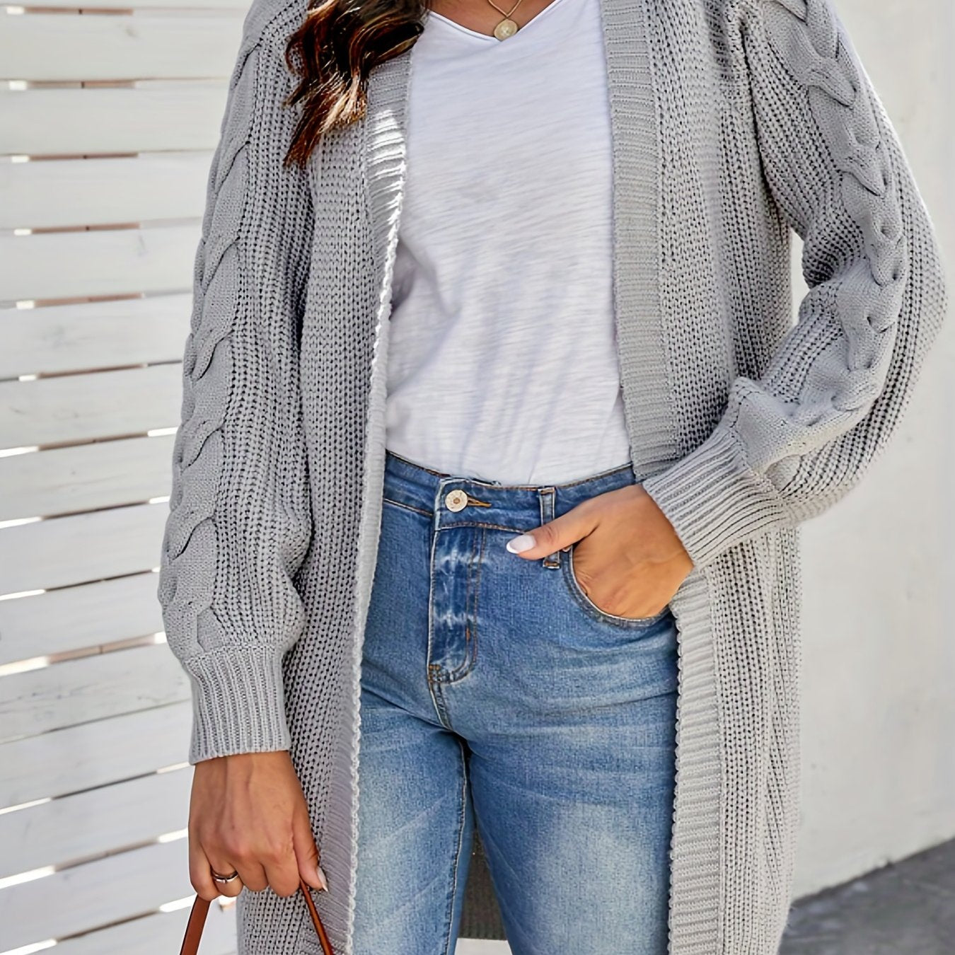 Twist Pattern Open Front Long Sleeve Cardigan