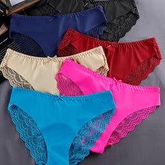 6pcs Lace Briefs Scallop Trim Bow Tie Panties Women's Lingerie