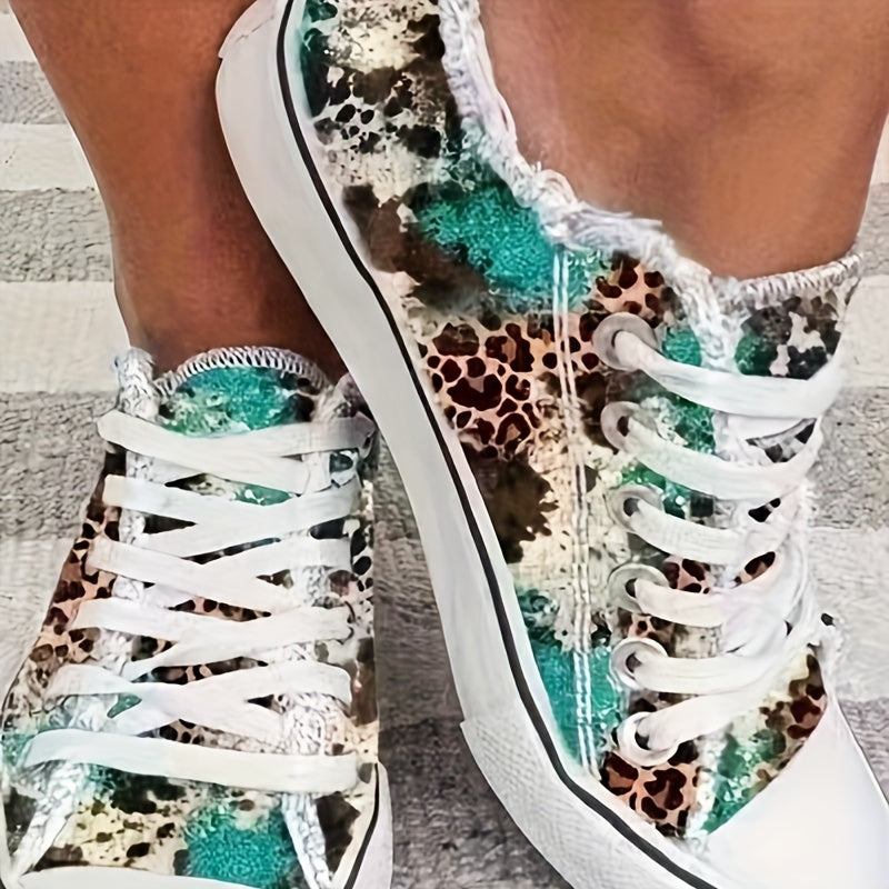 Leopard Print Lace-Up Sneakers Lightweight Outdoor Comfy Shoes