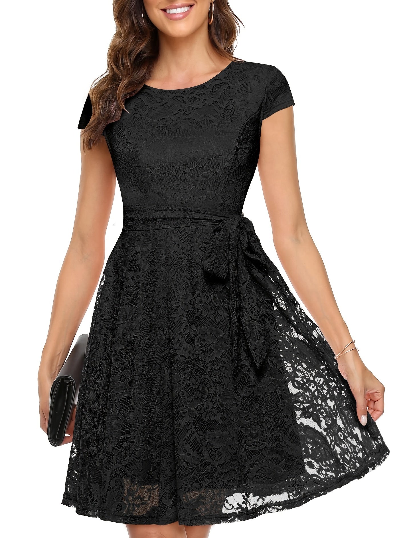 Floral Lace Bridesmaid Dress Short Sleeve Dress Wedding Party