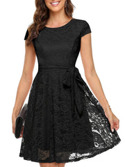 Floral Lace Bridesmaid Dress Short Sleeve Dress Wedding Party
