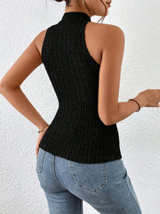 Ribbed Knit Cut Out Halter Top Sleeveless Summer Women's Clothing