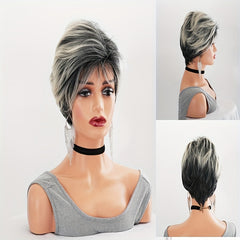 Gray Gradient Short Hair Wigs Hood Hair Accessories