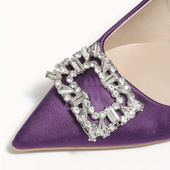 Purple Rhinestone Stiletto Heels Point Toe Party Pumps