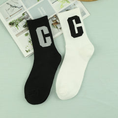 Men's Letter C Pattern Crew Socks, Breathable Casual Street Style Socks