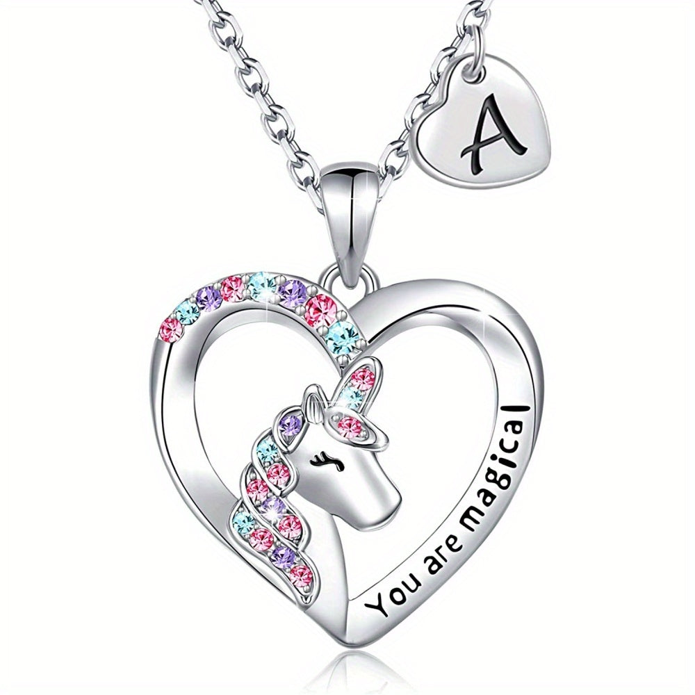 Heart Unicorn Pendant Necklace for Girls