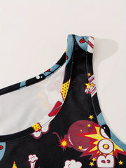 Letter Print Pajama Set Tank Top & Shorts