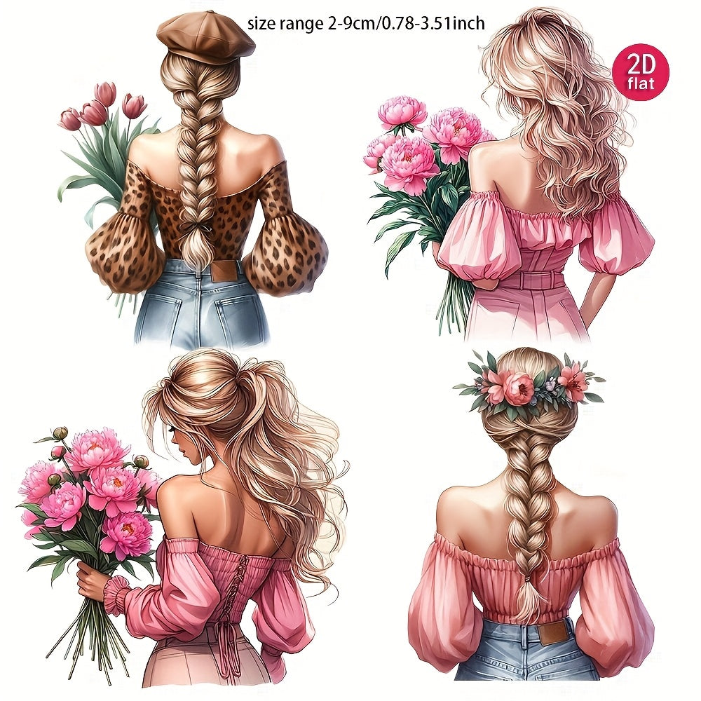 Floral Back Girl Journaling Stickers - DIY Craft Supplies