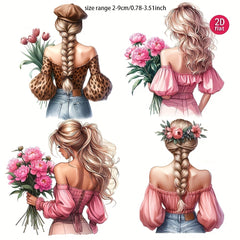 Floral Back Girl Journaling Stickers - DIY Craft Supplies