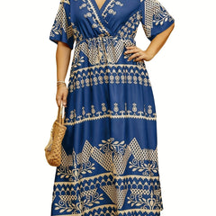 Floral Print Maxi Dress Surplice Neck Short Sleeve