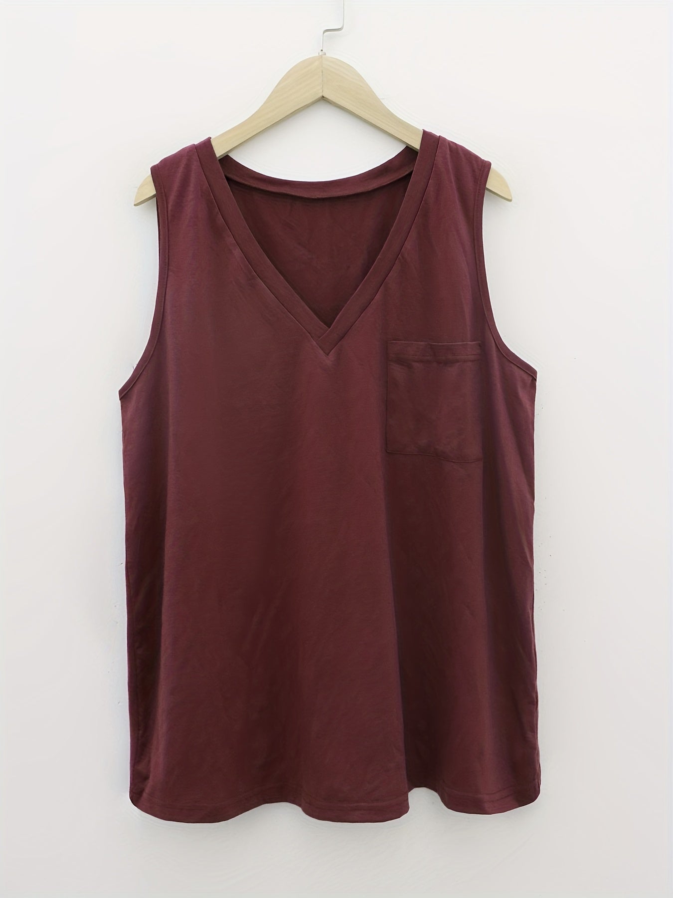Casual V Neck Tank Top with Pocket for Women