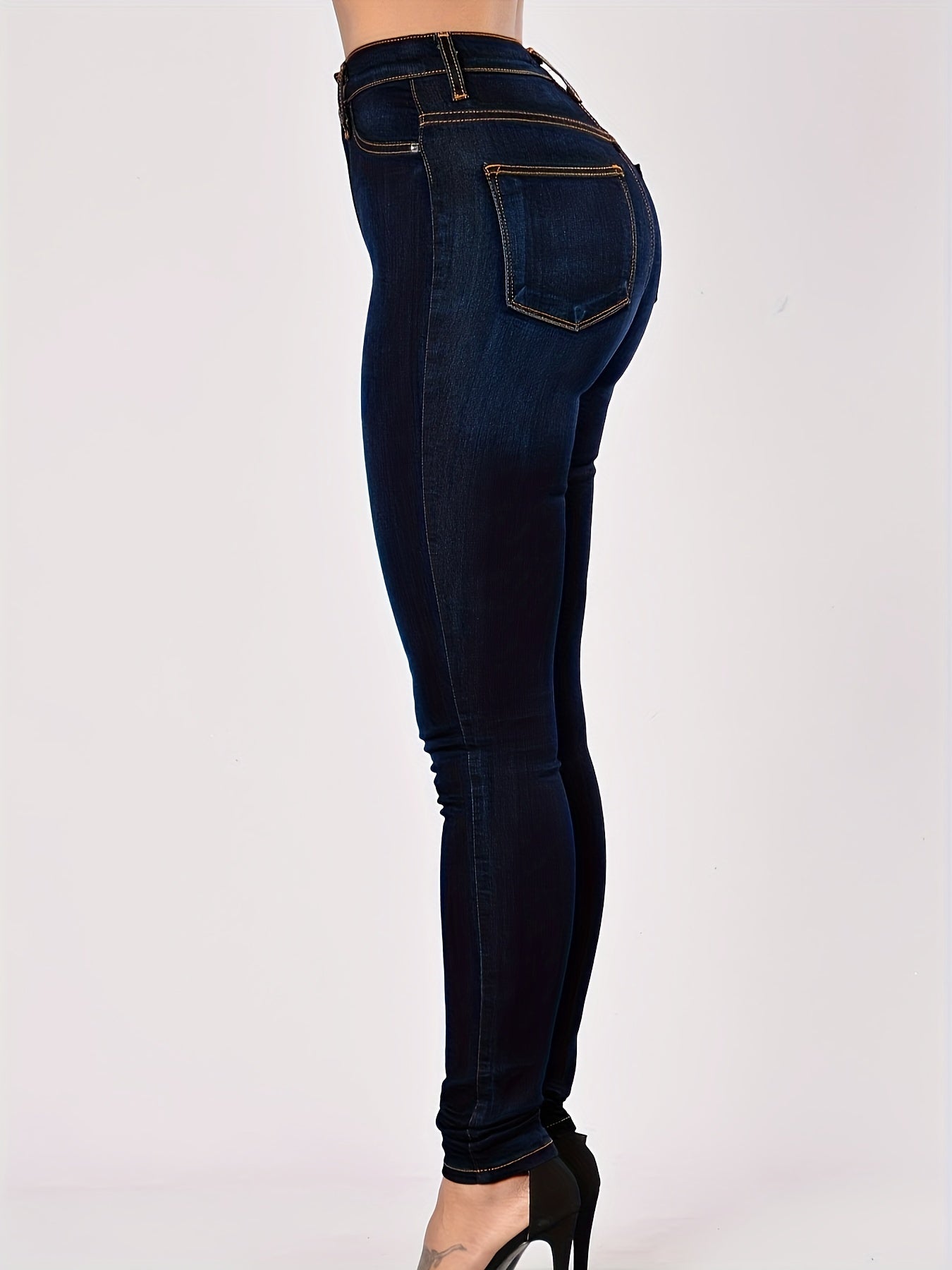 High Rise Skinny Jeans Slash Pocket Denim Pants