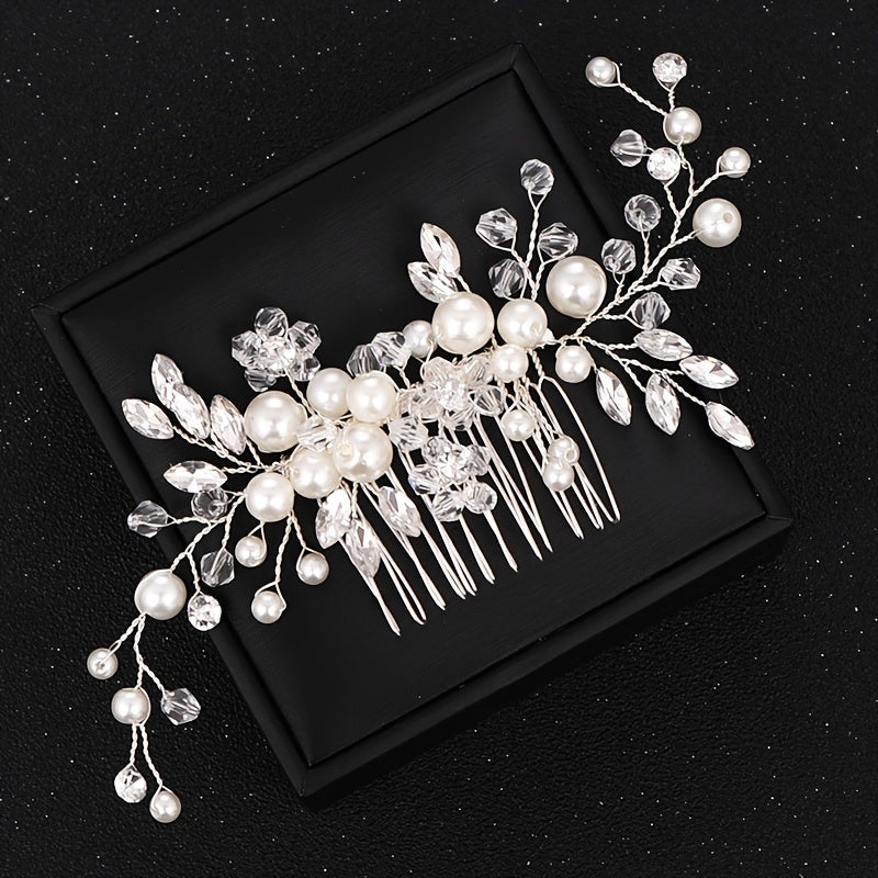 Faux Pearl & Rhinestone Wedding Silvery Hair Comb Bridal Hair Barrette