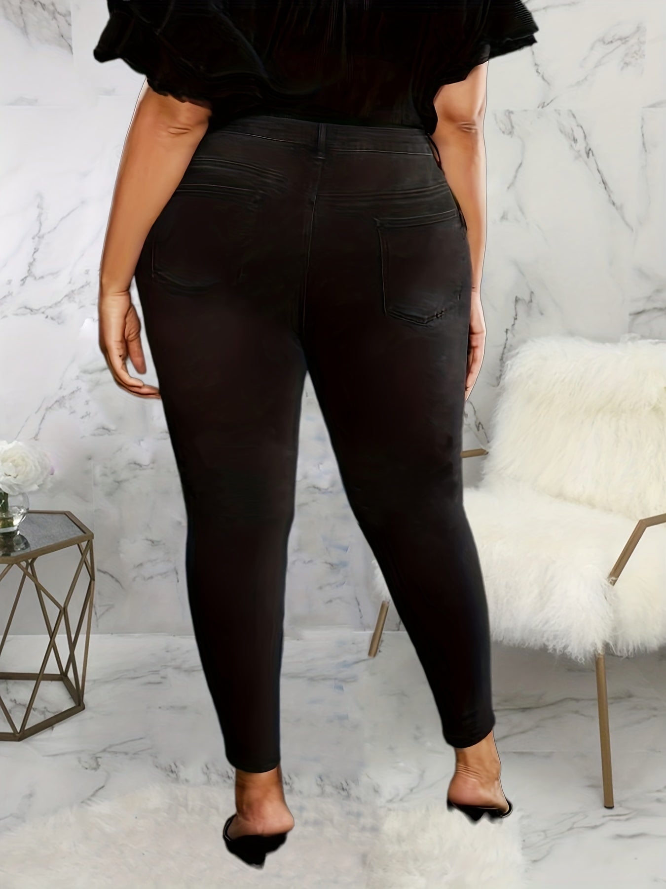 High Stretch Skinny Jeans Washed Ripped Button Fly