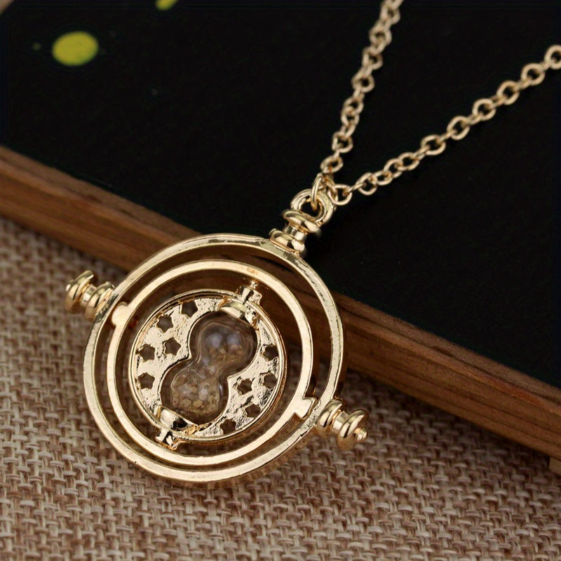 Time Turner Hourglass Necklace For Girls Vintage Hollow Movable Pendant Necklace