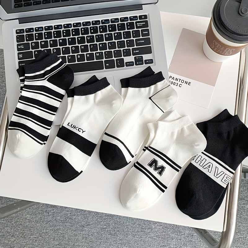 5 Pairs Striped Socks Soft & Lightweight Low Cut Ankle Socks Women's Stockings