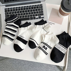 5 Pairs Striped Socks Soft & Lightweight Low Cut Ankle Socks Women's Stockings