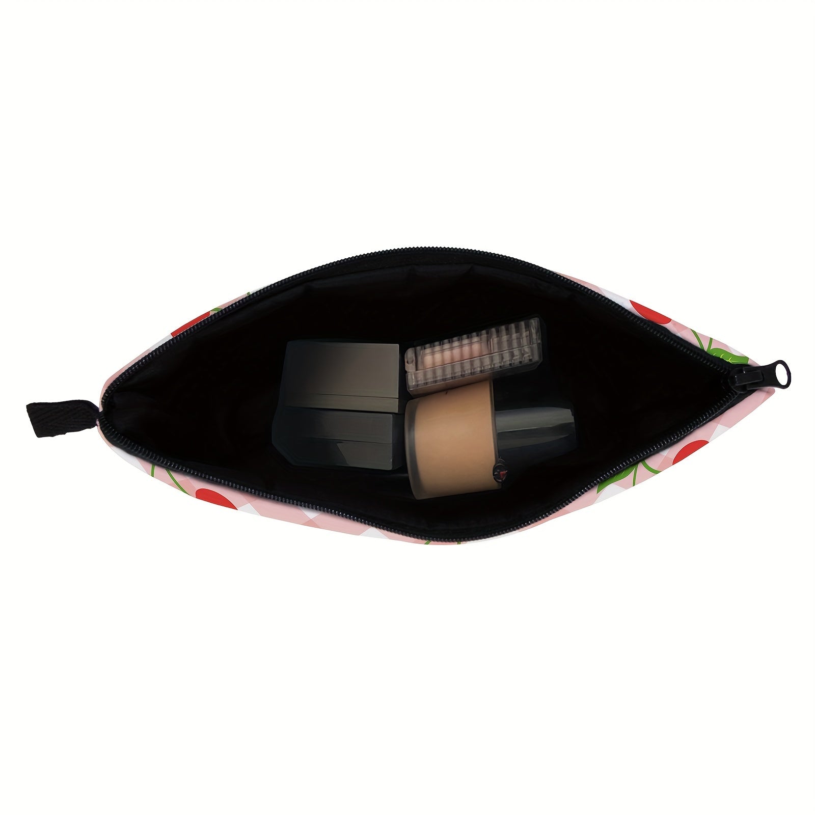 Plaid & Cherry Print Cosmetic Bag For Women Waterproof Purse Makeup Bag