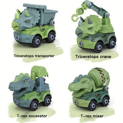 4pcs Dino Assembly Engineering Car Toy Disassembly T-Rex Triceratops Excavator