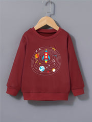 Cartoon Rocket Print Boys Sweatshirt Long Sleeve Crew Neck Tops