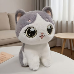 Cute Grey Cat Plush Toy - Cartoon Design - Home Decor & Gift