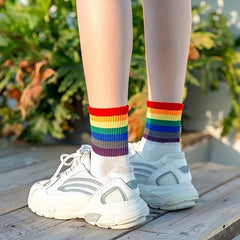 Rainbow Striped Socks Soft & Comfy Mid Tube Women's Stockings