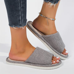 Women's Fabric Home Slippers Comfy Open Toe Linen Shoes