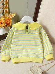 Girls' Striped Graphic Sweatshirt with Sweet Collar