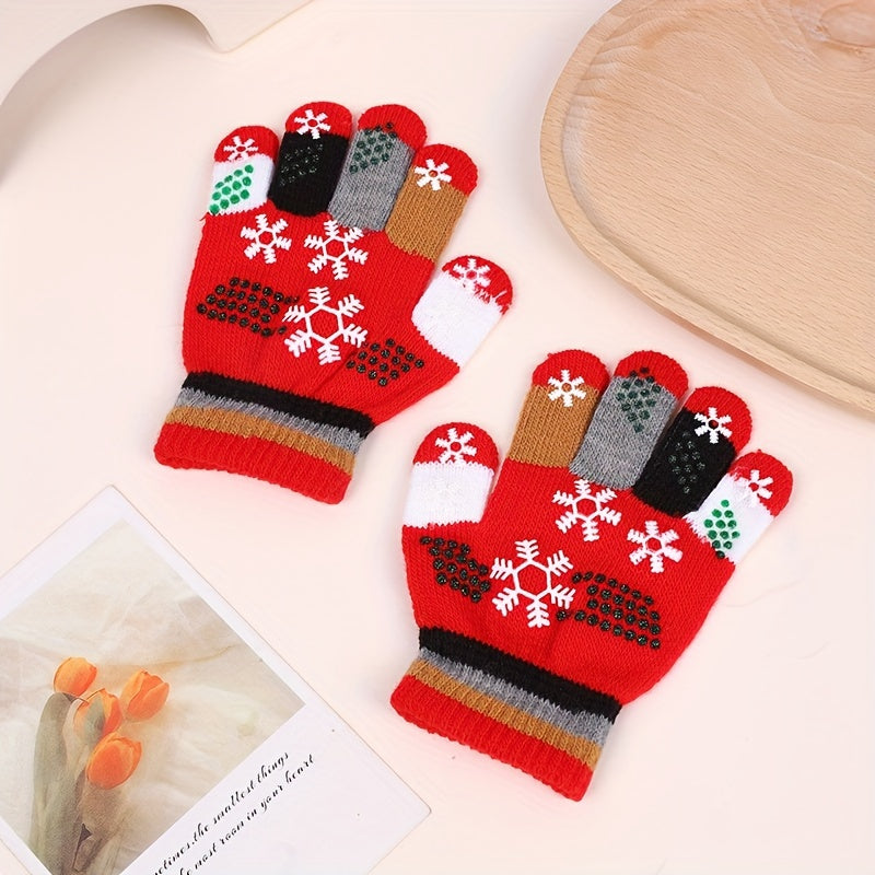 Kids Snowflake Print Winter Knitted Magic Gloves Age 4-8