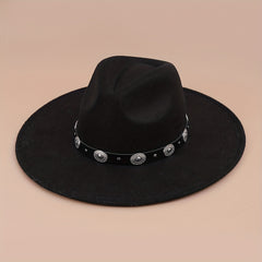 Boho Chain Decor Cowboy Hat Unisex Fedora Cap Lightweight Western Cowgirl Felt