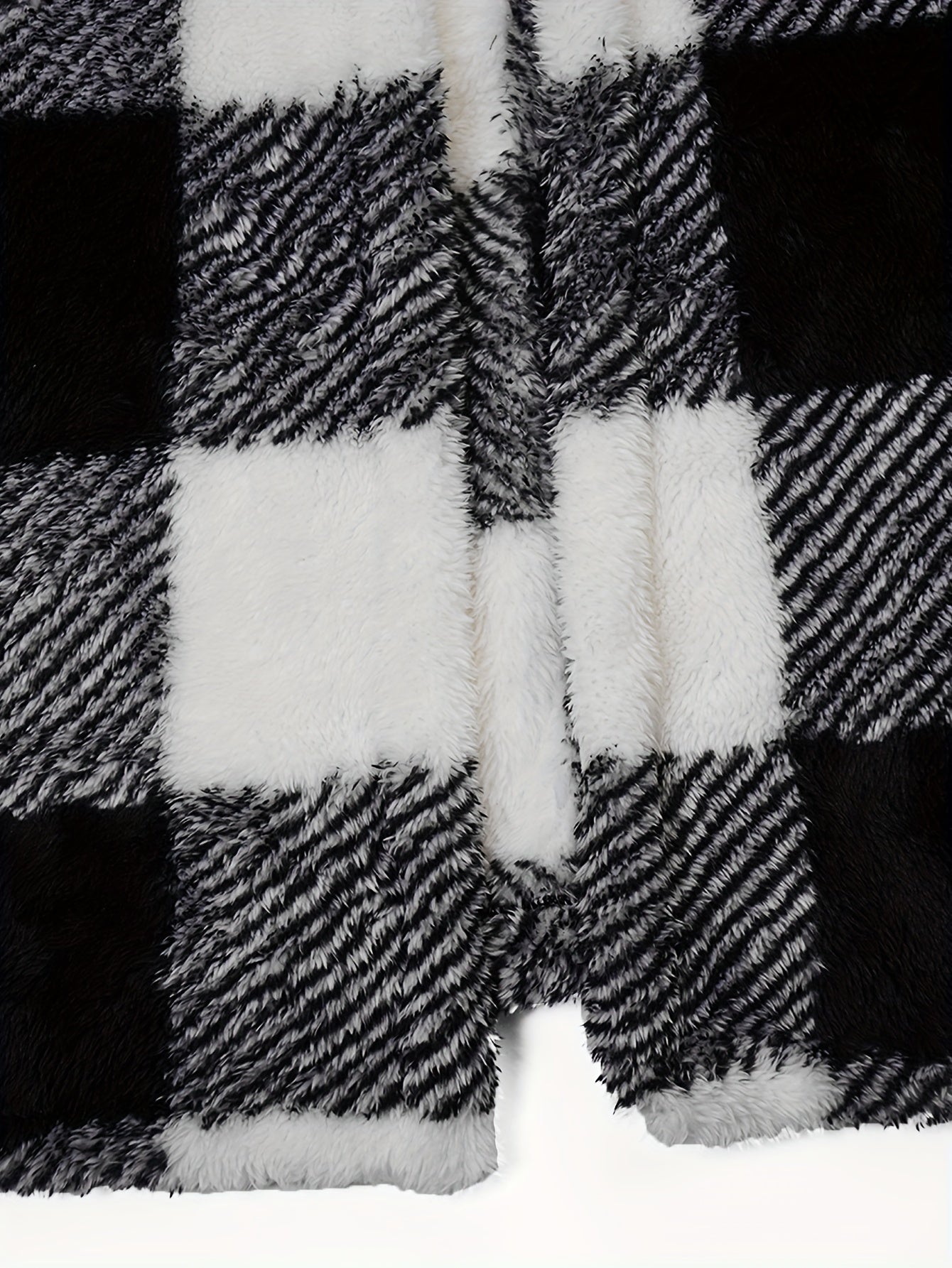 Colorblock Gingham Print Fleece Vest Coat
