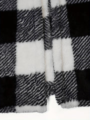 Colorblock Gingham Print Fleece Vest Coat