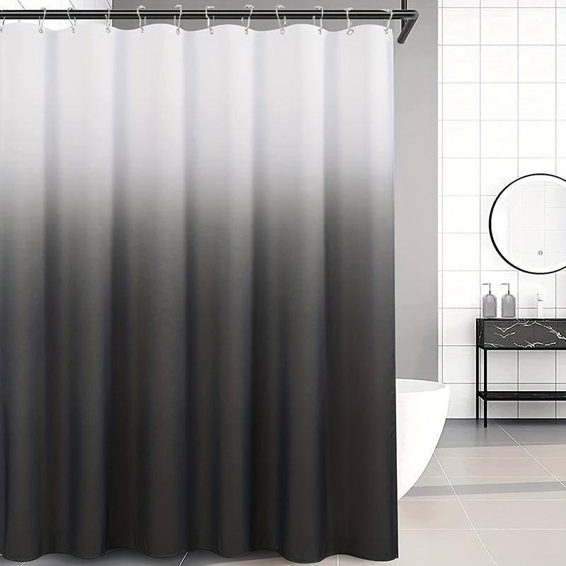 Grey Gradient PEVA Shower Curtain Set with Plastic Hooks 180x180cm