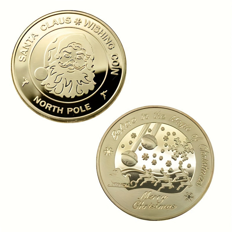 Merry Christmas Golden Coin Santa Claus Wishing Coin Display Rack