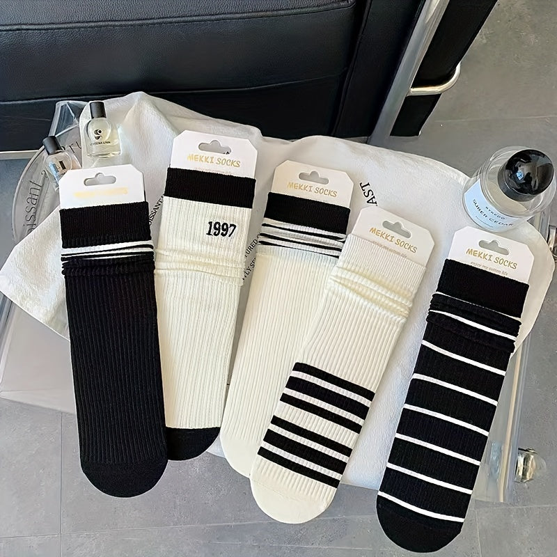 5 Pairs Striped Sports Socks Breathable Women's Stockings