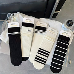 5 Pairs Striped Sports Socks Breathable Women's Stockings