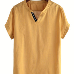 Men's Cotton Solid V Neck Shirt Short Sleeves for Summer