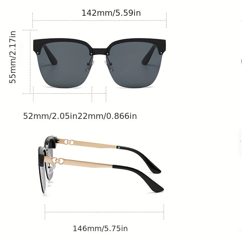 Men's Vintage Half Frame Metal Sunglasses UV400 with Case & Cloth