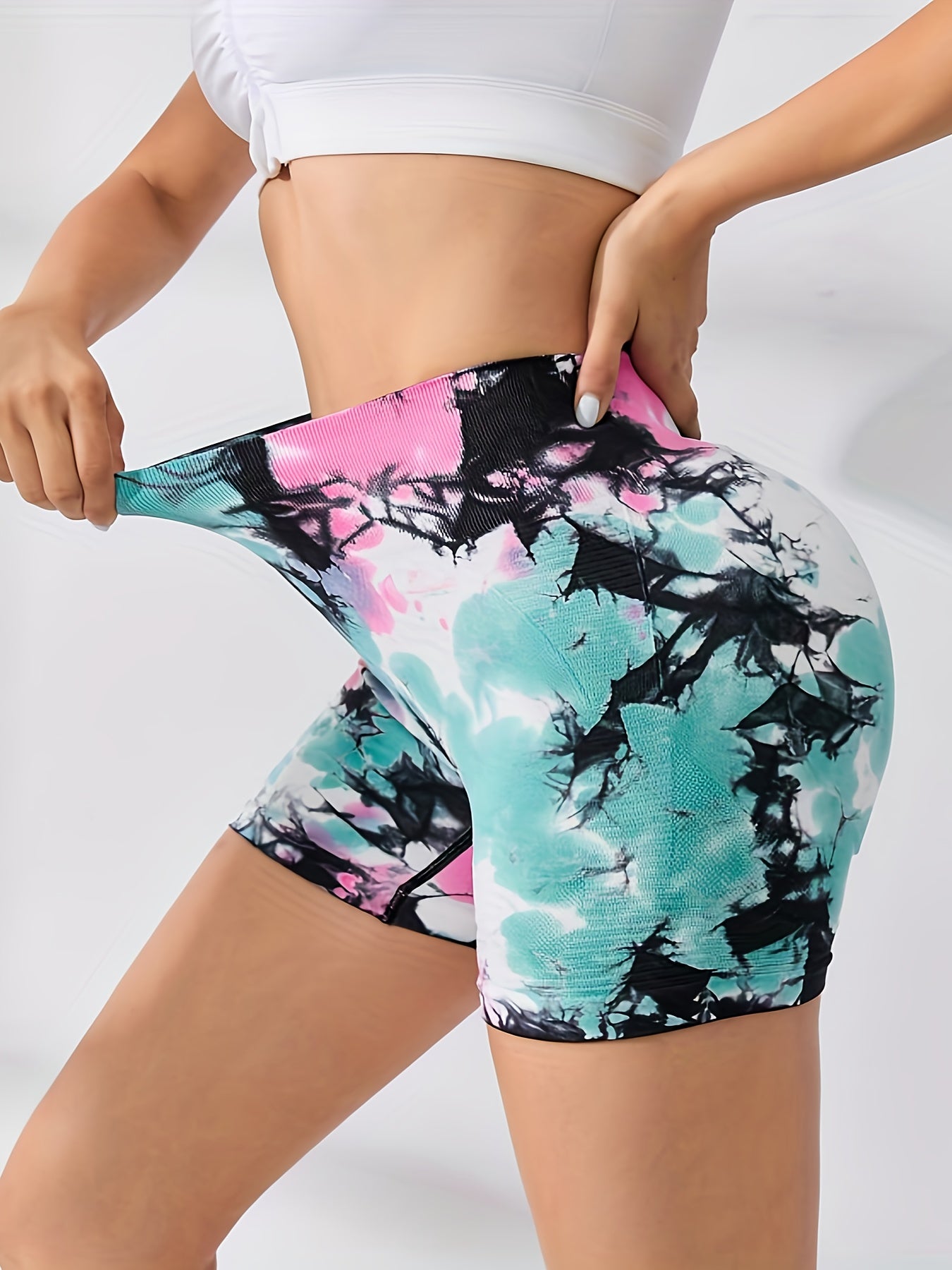 High Waist Tie Dye Yoga Shorts Butt Lifting Biker Shorts