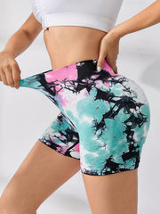 High Waist Tie Dye Yoga Shorts Butt Lifting Biker Shorts