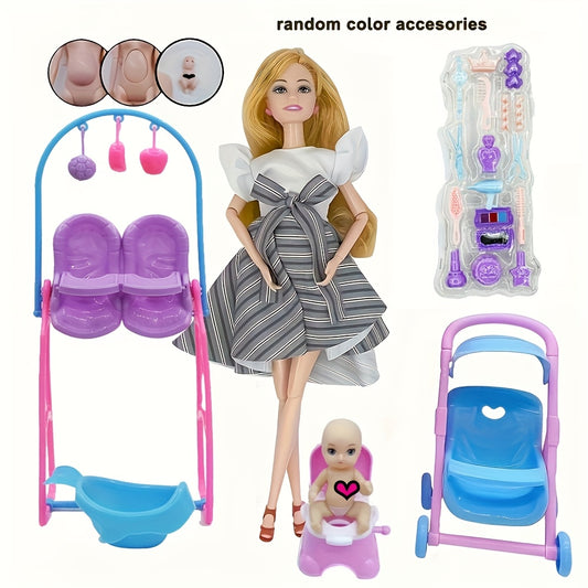 Stylish Pregnant Mom Belly Toy Set with Stroller Seat & Accessories