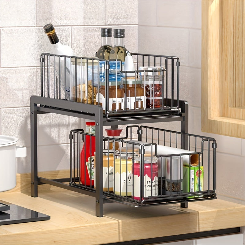 1pc Layer Sink Storage Rack with Pull out Cabinet