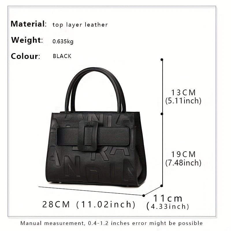 Minimalist Embossed Tote Bag Satchel with Buckle for Work