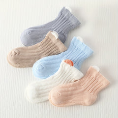 5 Pairs Baby Girls Cartoon Ear Socks Soft Comfy Breathable Mesh Thin Kids Socks