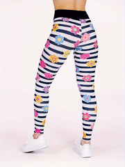 Stripe & Floral Print High Rise Skinny Leggings