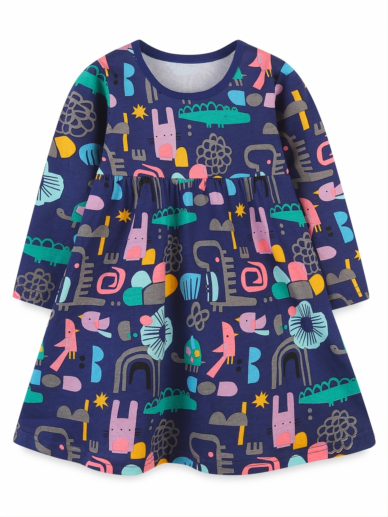 Cotton Dinosaur Print Dress for Toddler Girls