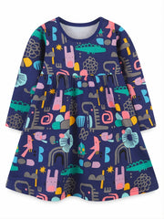 Cotton Dinosaur Print Dress for Toddler Girls